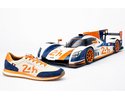 CLASSIC LEGEND MOTORS - Men's 24h Le Mans leather sneakers, ecru / royal blue / orange