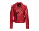 Queen Kerosin - Damen Lederjacke Marlon mit Leo Printing, rot, Gr. M*