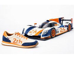CLASSIC LEGEND MOTORS - Men's 24h Le Mans leather sneakers, ecru / royal blue / orange