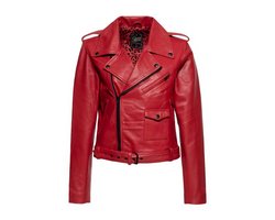 Queen Kerosin - Damen Lederjacke Marlon mit Leo Printing, rot, Gr. M*