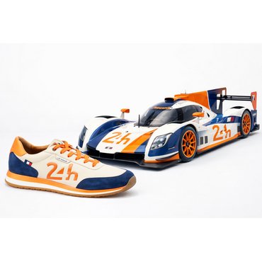 CLASSIC LEGEND MOTORS - Men's 24h Le Mans leather sneakers, ecru / royal blue / orange 