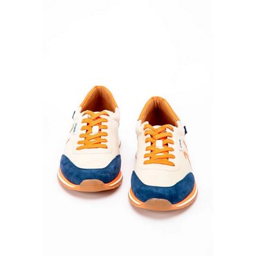 CLASSIC LEGEND MOTORS - Men's 24h Le Mans leather sneakers, ecru / royal blue / orange 