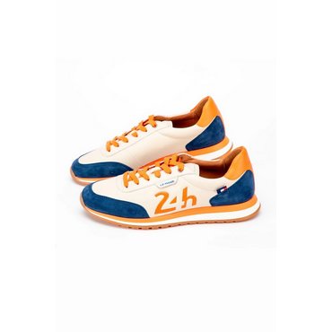 CLASSIC LEGEND MOTORS - Men's 24h Le Mans leather sneakers, ecru / royal blue / orange 
