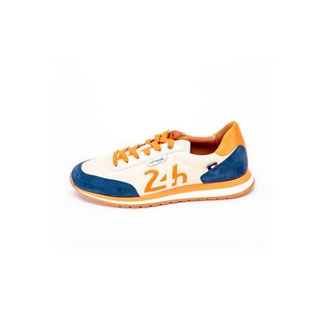 CLASSIC LEGEND MOTORS - Men's 24h Le Mans leather sneakers, ecru / royal blue / orange 