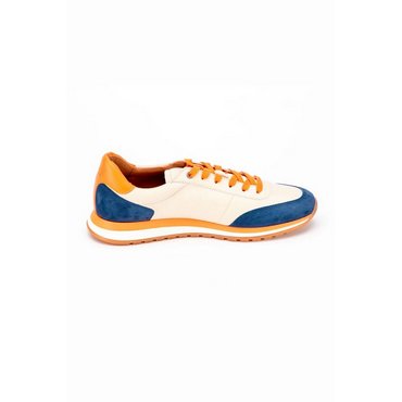 CLASSIC LEGEND MOTORS - Men's 24h Le Mans leather sneakers, ecru / royal blue / orange 