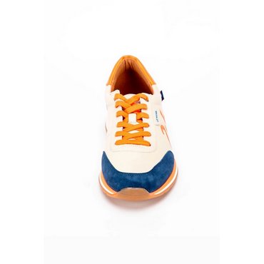CLASSIC LEGEND MOTORS - Men's 24h Le Mans leather sneakers, ecru / royal blue / orange 