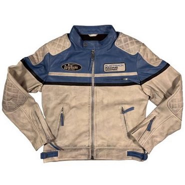Warson Motors - Herren Flat Track Leather Jacket, blau 
