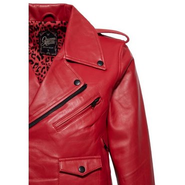 Queen Kerosin - Damen Lederjacke Marlon mit Leo Printing, rot, Gr. M* 