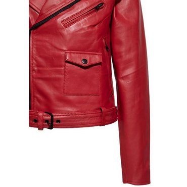 Queen Kerosin - Damen Lederjacke Marlon mit Leo Printing, rot, Gr. M* 